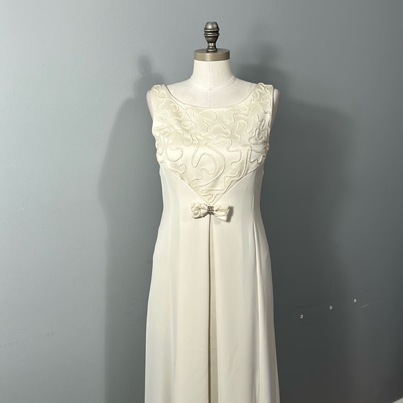 Vintage Cache 60s style Embroidered Rhinestone Bow Maxi Sleeveless Dress sz 6 - Picture 1 of 13